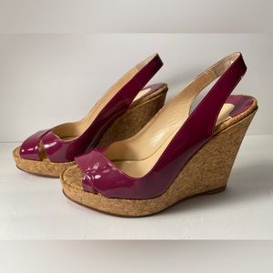 Christian Louboutin Open Toe Pumps Heels sandals wedge patent plum 38